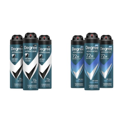 Picture of Degree Men Antiperspirant Deodorant Dry Spray Black + White Protects & Men Antiperspirant Deodorant Dry Spray Cool Rush 3 count Deodorant