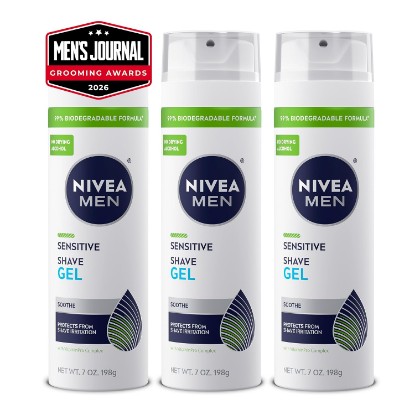 Picture of NIVEA MEN Sensitive Shave Gel, No Drying Alcohol, Mulitpack, 3 x 7 OZ | Shaving Gel for Men with Sensitive Skin, Enriched with VitaminPro Complex, No Drying Alcohol, Dermatologically Tested