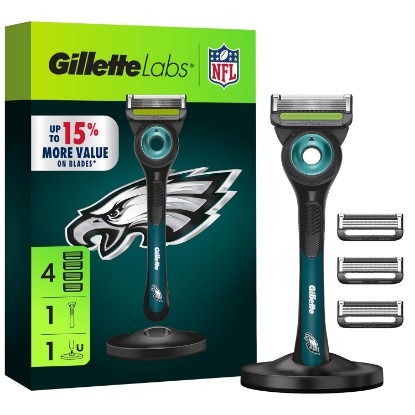 Picture of Gillette Labs Special NFL Eagles Edition Shaving Razor for Men - 1 Handle, 4 Razor Blade Refills & Magnetic Stand, GilletteLabs with Exfoliating Bar