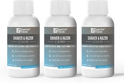 Picture of Essential Values Electric Shaver Cleaning Solution - Compatible with Braun Clean & Renew Refill Cartridges - 3 Bottles Makes 9 Refills - Manufactured in USA