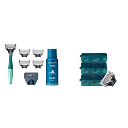 Picture of Harry's Razors for Men - Men's Razor Set with 5 Razor Blade Refills, Travel Blade Cover, 2 oz Shave Gel (Sage) & Razor Blades Refills - Razors for Men - 10 count