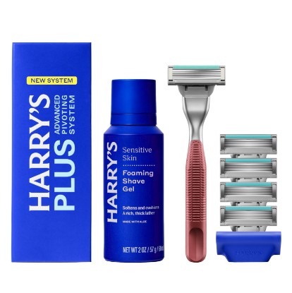 Picture of Harry's Plus Shaving Kit for Men - 5 Razor Blade Cartridges, 2 oz Shave Gel | Includes Premium Handle and Travel Blade Cover - TSA Approved Travel Essentials - Advanced Pivoting System - Clay