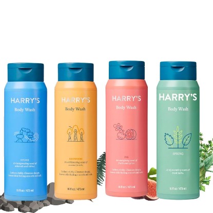Picture of Harry's Men's Body Wash, 18 Fl oz (Pack of 4) | Men's Body Wash and Shower Gel Variety Pack - Stone, Redwood, Fig & Spring Scent | Sulfate-Free for Men