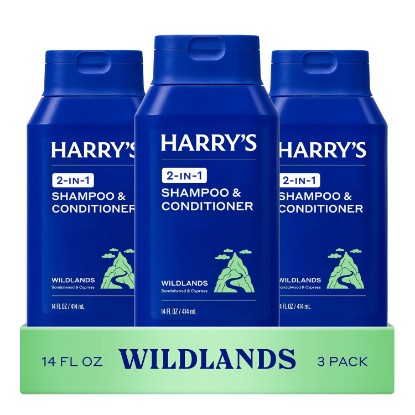 Picture of Harry's Men's 2 in 1 Shampoo and Conditioner - 14 fl oz (3 Pack) | Wildlands Scent - For All Hair Types - No Parabens or Sulfates