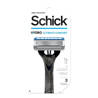 Picture of Schick Hydro Sensitive 5-Blade Disposable Razors for Men, 3ct | 5-blade mens razors for shaving, 7 hydrating gel pools, Flip-back precision edging tool, Ergonomic rubber grip