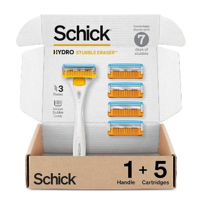 Picture of Schick Hydro Stubble Eraser Razors for Men | 3-Blade Mens Razors for Shaving, 1 Mens Razor Handle with Stubble Comb and 5 Razor Blades Refills