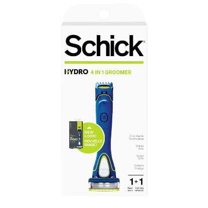 Picture of Schick Hydro Groomer, 1 Mens Razor Handle with Beard Trimmer & 1 Refill | 4-in-1 grooming tool, 5-blade razors for men, Beard and body hair trimmer, Flip-back precision edger, 7 hydrating gel pools