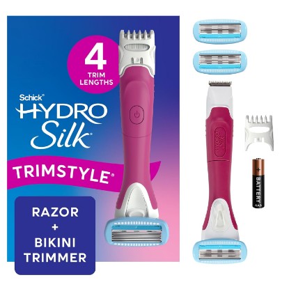 Picture of Schick Hydro Silk TrimStyle 2in1 Bikini Trimmer & Razor, Handle & 3 Refills | Waterproof handle with pubic hair trimmer, 5-blade razors for women refills, Includes AAA battery, For sensitive skin