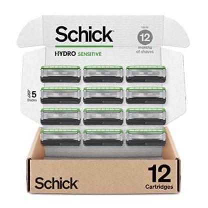 Picture of Schick Hydro Sensitive 5-Blade Razors for Men Refills, 12 ct | Mens razor blades refills, 7 hydrating gel pools, Protective guards for sensitive skin, Flip-back precision edging tool