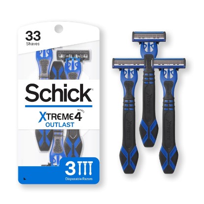 Picture of Schick Xtreme 4 Outlast 4-Blade Disposable Razors for Men, 3 ct | Titanium-coated mens razor blades, Ergonomic non-slip handle, Versatile edging tool