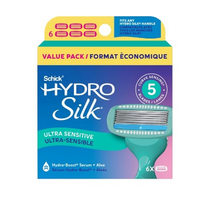 Picture of Schick Hydro Silk Sensitive Razor Blade Refills, 6 Count | 5-Blade Sensitive Skin Razors for Women | Womens Razor Refills for Sensitive Skin | Water-activated moisturizing serum, With aloe, Skin guards reduce irritation, Smooth glide, follows curves
