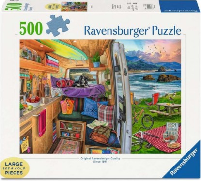 Picture of Ravensburger Rig Views - 500 Piece Large Format Jigsaw Puzzle - Stunning Imagery - Bold Colors & Intricate Details - Adventure in Van Life - Premium Quality - Puzzles for Adults The Forest Stewardship Council