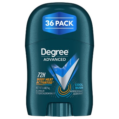 Picture of Degree Men Travel Deodorant, Bulk, Cool Rush 36-Pack – 72H Body Heat Activated Mini Antiperspirant, 0.5 Oz Ea