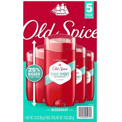 Picture of Old Spice High Endurance Deodorant For Men Pure Sport Aluminum Free 2.4 OZ (Pack of 5)