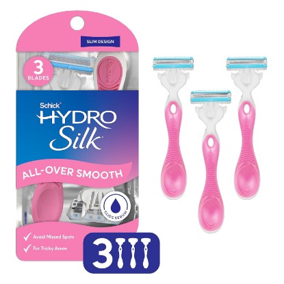 Picture of Schick Hydro Silk All-Over Smooth 3-Blade Disposable Razors for Women, 3 ct | Water-activated moisturizing serum, Smooth glide, Pivots around curves, Slim cartridge for hard-to-reach areas