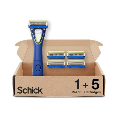 Picture of Schick Hydro Groomer, 1 Mens Razor Handle with Beard Trimmer & 5 Refills | 4-in-1 grooming tool, 5-blade razors for men, Beard and body hair trimmer, Flip-back precision edger, 7 hydrating gel pools