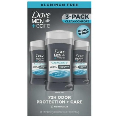 Picture of Dove Men+Care 72-Hour Deodorant Stick Aluminum Free- Clean Comfort, 3 pk./3 oz