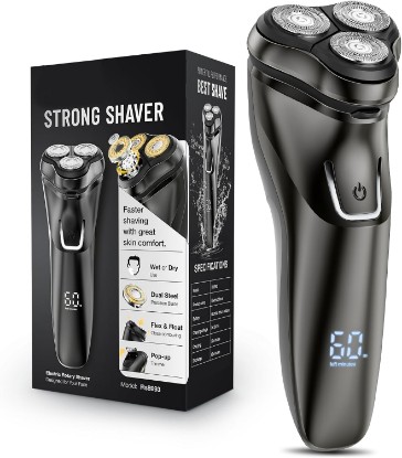 Picture of Electric Razor for Men Waterproof: 5D Floating Rotary Shaver for Travel Wet or Dry - 𝐒𝐞𝐧𝐬𝐢𝐭𝐢𝐯𝐞 𝐒𝐤𝐢𝐧 𝐂𝐚𝐫𝐞, USB Fast Charging, Stainless Steel Blades, Pop-up Trimmer Chic Black
