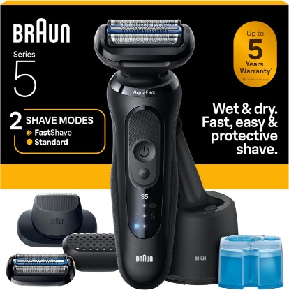 Picture of Braun Series 5 Electric Shaver for Men, Wet & Dry Foil Razor, 4-in-1 Clean & Charge Center, Precision Trimmer Attachment, Replacement Shaver Head, Black 5165ps