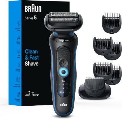 Picture of Braun Electric Shaver for Men, Series 5 5120s, Wet & Dry Shave, Turbo Shaving Mode, Foil Shaver, Engineered in Germany, with Beard Trimmer & Attachments, Blue GreenCircle Certified: Certified Energy Savings