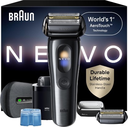 Picture of Braun NEVO Men's Electric Shaver with World's 1st AeroTouch Technology, Premium Value Kit, Includes Smart Display, 7in1 Care System, Power Travel Case. ProCare Attachment, Blade Refill Head, 17610C