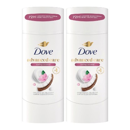 Picture of Dove Advanced Care Antiperspirant Caring Coconut, 2 Count Deodorant Stick for Women, for 48 Hour Protection And Soft And Comfortable Underarms, 2.6 oz | 72 hour sweat and odor protection. Caring Coconut