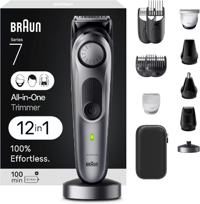 Picture of Braun All-in-One Men's Shaving Kit Series 7 7440, 12-in-1 Beard, Face, Nose, Ear Trimmer, Hair Clippers, Body Groomer and Manscaping + Travel Case + Charging Stand GreenCircle Certified: Certified Energy Savings