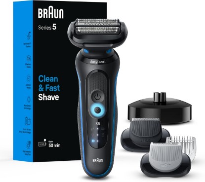 Picture of Braun Electric Shaver for Men, Series 5 5150cs, Wet & Dry Razor, Turbo Shaving Mode, Foil Shaver, with Beard Trimmer, Body Groomer and Charging Stand, Blue GreenCircle Certified: Certified Energy Savings