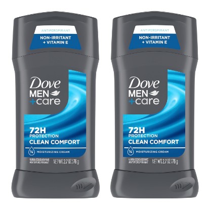 Picture of DOVE MEN + CARE Antiperspirant Deodorant Stick Clean Comfort Twin Pack 72-Hour Sweat & Odor Protection Antiperspirant for Men With 1/4 Moisturizing Cream 2.7 oz | Antiperspirant for Men With 1/4 Moisturizing Cream, 72-Hour Sweat & Odor Protection [Amazon-developed Certification] Compact by Design