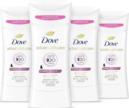 Picture of Dove Invisible Antiperspirant Deodorant Clear Finish 2.6 oz 4PK | Advanced Care 72 Hour sweat and odor protection