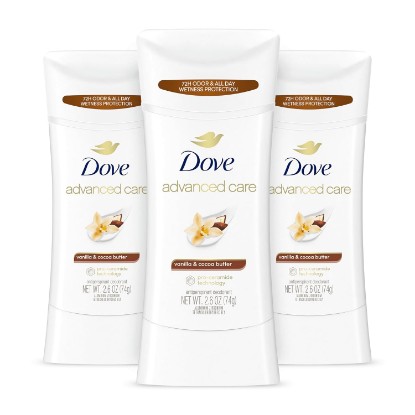 Picture of Dove Advanced Care Antiperspirant Stick Vanilla & Cocoa Butter 2.6 oz 3PK | Advanced Care Antiperspirant deodorant with Pro-Ceramide Technology 72-hour odor control and all-day sweat protection