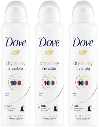 Picture of Dove Dry Spray Antiperspirant - Invisible - Sheer Fresh - Net Wt. 3.8 OZ (107 g) Per Can - Pack of 3 Cans