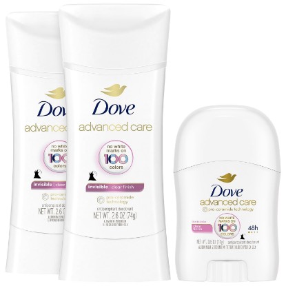 Picture of Dove Antiperspirant Deodorant for Women, Clear Finish, 2-Pack + Travel-Size – No White Marks, Pro-Ceramide Technology, Vegan & Cruelty-Free