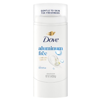 Picture of Dove Deodorant Stick Sensitive Aluminum Free 2.4 oz | For sensitive skin, Helps stop odor & stay fresh, With prebiotic glycerin, aluminum-free
