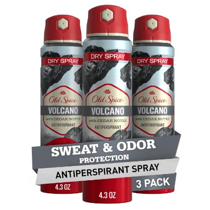 Picture of Old Spice Dry Spray Antiperspirant Deodorant for Men, 24/7 Freshness, 24/7 Sweat & Odor Protection, Gentle on Skin with Skin Conditioners, Volcano with Dark Cedar + Amber, 4.3 oz (Pack of 3)