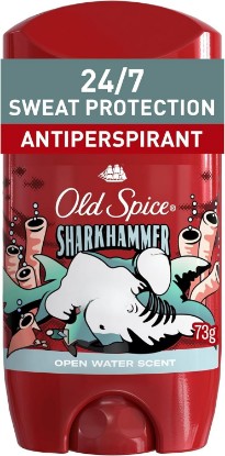 Picture of Old Spice Antiperspirant Deodorant for Men, 24/7 Sweat & Odor Protection, Aluminum-Based, Long Lasting Fresh Scent (Open Water/Sharkhammer), 73 g (1 Pack)