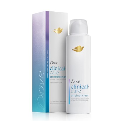 Picture of Dove Clinical + Care Original Clean Antiperspirant Dry Spray, 3.8 oz | 96H Clinical Sweat Protection for hormonal, heat, & stress sweat, Nourishing Serum, Crisp, clean scent