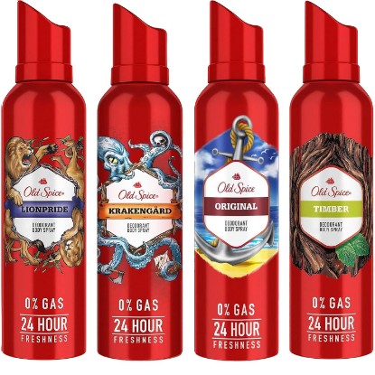 Picture of Old Spice Deodorant Body Spray, 4 Scent Variety Pack, Lionpride, Nomad, Timber, Wolfthorn, Men's Odor Eliminator Body Spray, 24-Hour Freshness, Antiperspirant Spray, 4.73 Ounces, Bonus Zompo-Z Tissu
