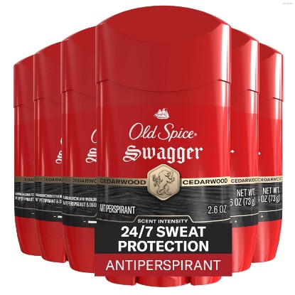 Picture of Old Spice Antiperspirant Deodorant for Men, 24/7 Sweat & Odor Protection, 24/7 Lasting Freshness, Invisible Solid, Swagger with Cedarwood Scent, 2.6 oz (Pack of 6)