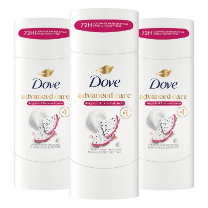 Picture of Dove Advanced Care Antiperspirant Dragon Fruit & Coconut 2.6 oz 3PK | Advanced Care 72 hour sweat and odor protection. Dragon Fruit & Coconut Cream Scent