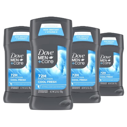 Picture of Dove Men+Care Antiperspirant Deodorant Cool Fresh 4 Count for a Long-Lasting Aqua Scent, with 72H Protection, 2.7 oz | For a Long-Lasting Aqua Scent, with 72H Protection
