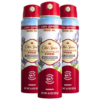 Picture of Old Spice Aluminum Free Dry Spray Men's Deodorant, Wilderness Scent of Lavender, 24/7 Lasting Freshness, 4.3 oz (Pack of 3)