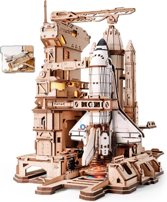 Picture of ROKR Space Shuttle 3D Wooden Puzzles for Adults Moving Building Model | Built-in LED, 446pcs Wooden Puzzles, Desk/Home Decor, Engineering Gifts for Adults Men 14+, STEM Project, DIY Hobbies Crafts