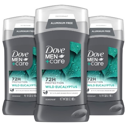 Picture of DOVE MEN + CARE Aluminum Free 3 Pack Wild Eucalyptus Deodorant for Men 3 oz | Aluminum free deodorant with Wild Eucalyptus scent and odor protection.