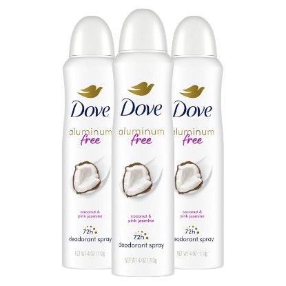 Picture of Dove Aluminum Free Deodorant Spray Coconut and Pink Jasmine 3PK 4oz | Aluminum Free 72 hour odor protection