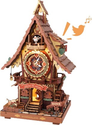 Picture of ROKR 3D Wooden Puzzles for Adults, Cuckoo Clock Model Kit, Room Home Decor DIY Watch Making Kit Functional Mechanical Building Toys, Hobbies Birthday Christmas Day Gifts for Men Women 14+