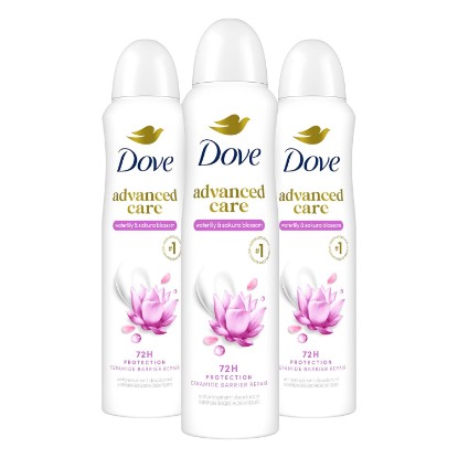 Picture of Dove Advanced Care Antiperspirant Spray Waterlily & Sakura 3.8 oz 3PK | Advanced Care Moisturizing for After-Shaving Care 72-hour that boost skin's ceramide levels for Soft Underarms