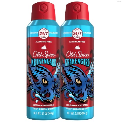 Picture of Old Spice Aluminum Free Body Spray for Men, 24/7 Odor Protection, 24/7 Lasting Fragnance & Freshness, Cologne Quality Scent, Krakengard with Deep Ocean Scent, 5.1 oz (Pack of 2)