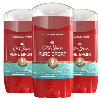 Picture of Old Spice Aluminum Free Deodorant for Men, 24/7 Odor Protection, 24/7 Freshness & Lasting Scent, Pure Sport with Citrus Zest Scent, 3.0 oz (Pack of 3)