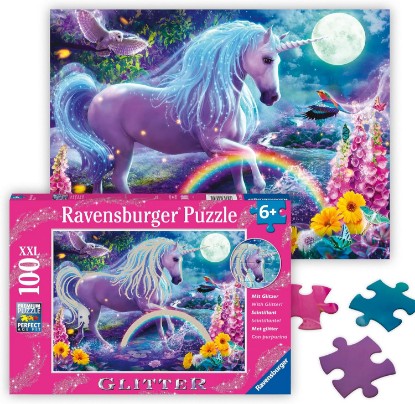 Picture of Ravensburger Glitter Unicorn - 100 Piece Jigsaw Puzzle - Exciting, Colorful Scene of a Glittery, Magical Unicorn - Birds & More - Premium Quality - Ideal Gift - Screen-Free Fun - Children Age 6+ The Forest Stewardship Council